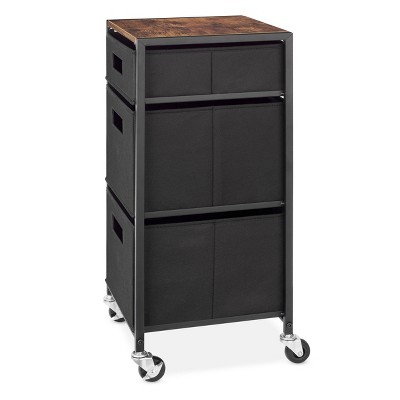 Whitmor Black and Brown Rolling 3-Drawer Storage Cart