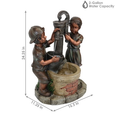 Bronze Polyresin Jack and Jill Farmhouse Water Fountain