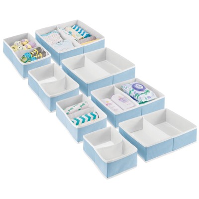 Image of mDesign Fabric Nursery Divided Drawer Organizer Bin, 4 Pack, Light Blue/White