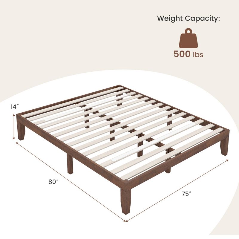 Costway King Size 14'' Wooden Bed Frame Mattress Platform Wood Slats Support EspressoNatural, 4 of 13