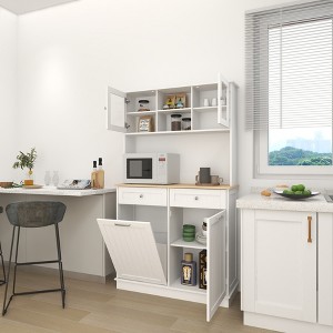 KWPZQEB Kitchen Pantry Cabinet, Farmhouse Kitchen Tilt Out Trash Cabinet, Barn Door & 3 Adjustable Shelves, Large Kitchen Cabinet for Kitchen, White - 1 of 4