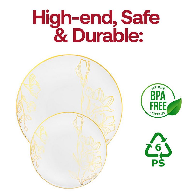 Smarty Had A Party 10.25" White with Gold Antique Floral Round Disposable Plastic Dinner Plates (120 Plates), 4 of 7