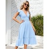 Women's Summer V Neck Short Sleeve Dress High Waist A line Dress Flowy Ruffle Shirred Swing Midi Dresses - 4 of 4