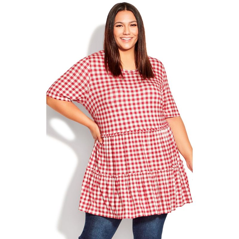 Women's Plus Size Gus Gingham Top  - Red/white | AVENUE, 1 of 4