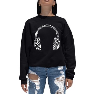 LA Pop Art Women's Word Art Crewneck Sweatshirt - Music Note Headphones - 1 of 4