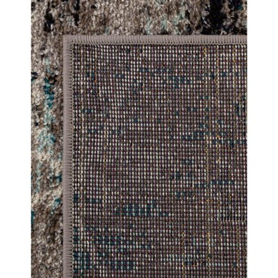 Beige and Blue Trellis Square Indoor Synthetic Rug