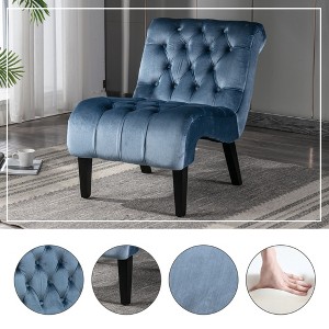 Sapphtopaz Modern Velvet Accent Chair with Button Tufted Upholstered Reading Recliner with Wooden Legs Accent Chairs for Living Room, Bedroom - 1 of 4