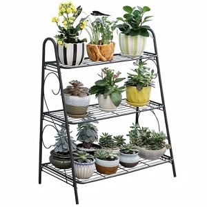 GustoWave Corner Metal Plant Stand, 3 Tier Flower Pot Display Rack, Multifunctional Storage Rack Shoe Shelf, Space Saving, Black - 1 of 4