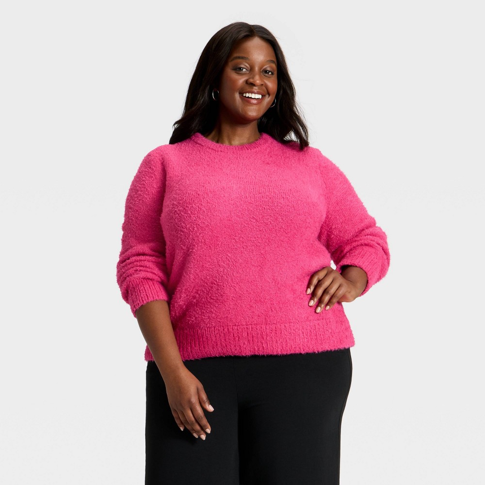 Women's Fuzzy Pullover Sweater - A New Day™ Pink XXL