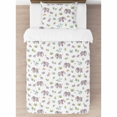 Gray Microfiber Twin Kids Bedding Set with Elephant Print