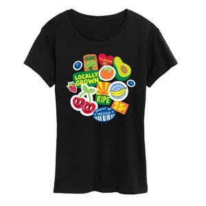 Women's - Instant Message - Fruit Stamps Short Sleeve Graphic T-Shirt - 1 of 4
