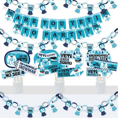 Big Dot of Happiness Yeti to Party - Banner and Photo Booth Decorations - Abominable Snowman Party or Birthday Party Supplies Kit - Doterrific Bundle