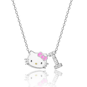 Hello Kitty Women's Enamel Hello Kitty and Sliding Pave Initial Necklace - 1 of 4