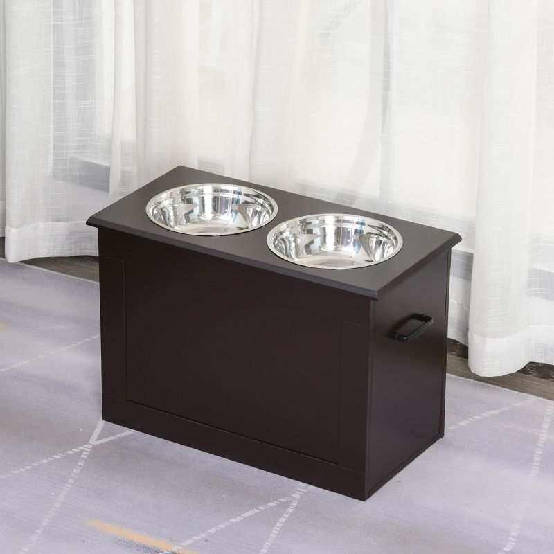 PawHut Raised Pet Feeding Storage Station with 2 Stainless Steel Bowls Base for Large Dogs and Other Large Pets, 2 of 7