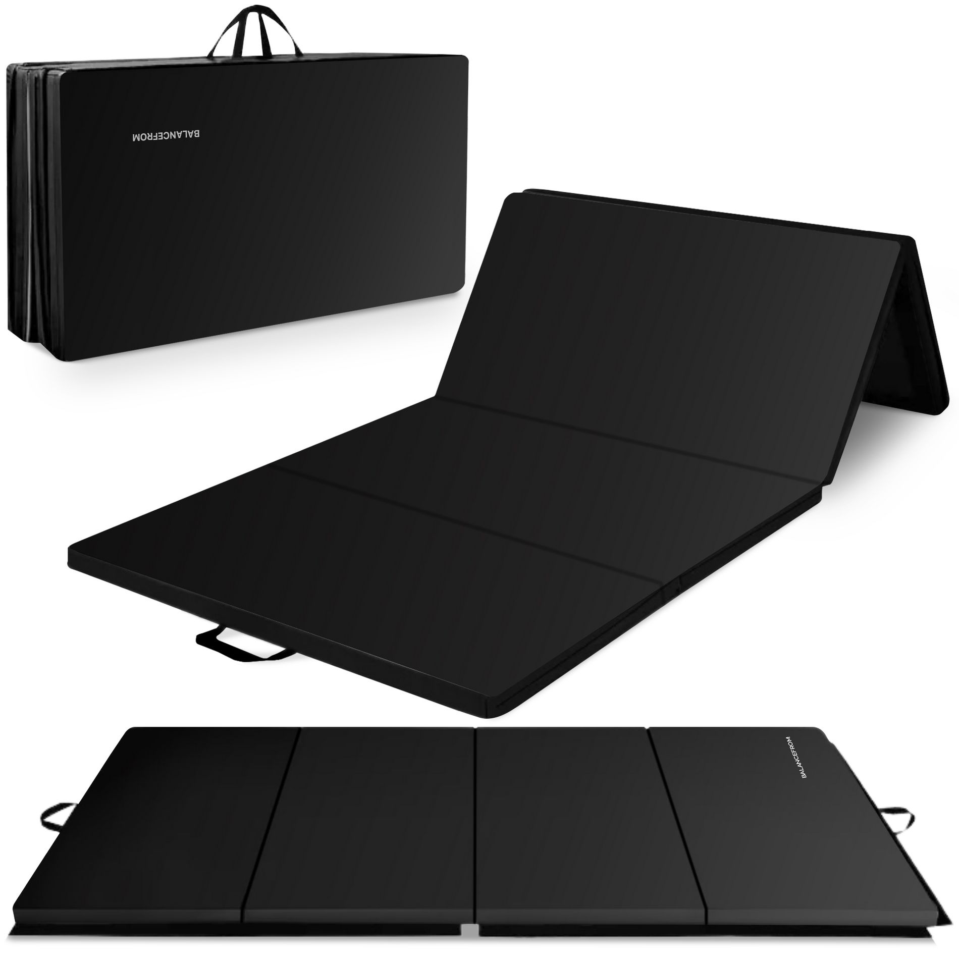 BalanceFrom Folding Gymnastics Mat, Thick Home Gym Floor Tumbling Equipment, Black - Portable Exercise and Workout Pad for Pilates, Aerobics, and