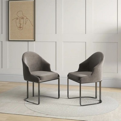POVISON Modern Luxury Flannel Velvet Dining Chairs Set of 2, Barrel Accent Chairs, Gray