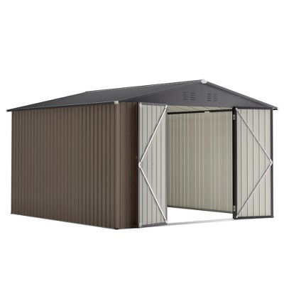 10' x 10' Metal Storage Shed for Ourdoor, Steel Yard Shed with Design of Lockable Doors, Utility and Tool Storage for Garden, Backyard,Outside use