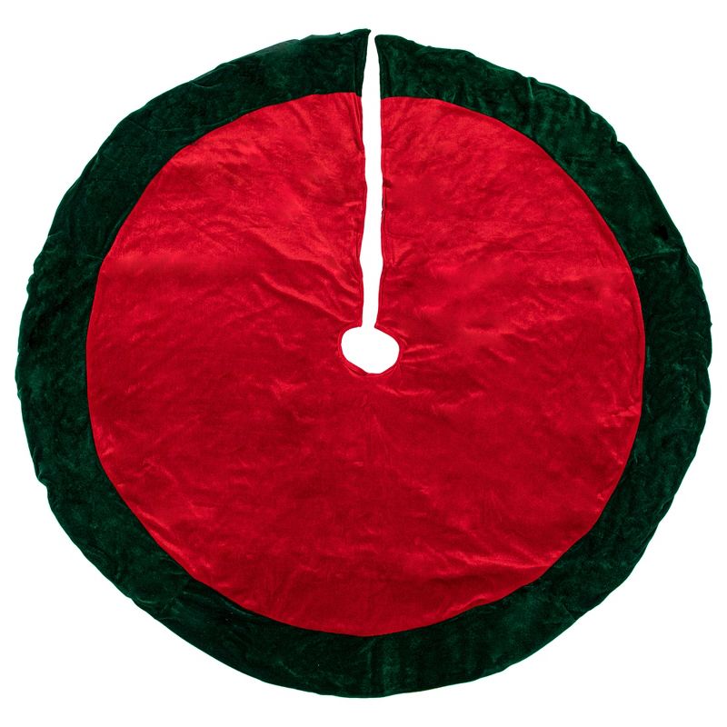 Northlight 60" Red Traditional Christmas Tree Skirt with Green Border Trim, 1 of 6