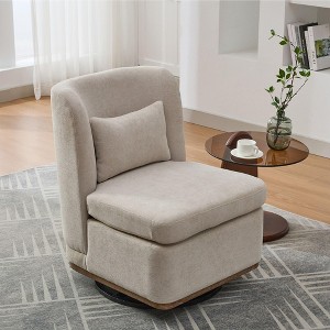 CAVINAS 25.2 "Wide Modern Chenille Accent Chair, Armless Metal Base 360° Swivel Chair with Pillow, Suitable for Living Room, Bedroom, Beige - 1 of 4