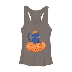 Women's Design By Humans Halloween Cat In A Pumpkin By wubbadub Racerback Tank Top - 1 of 3