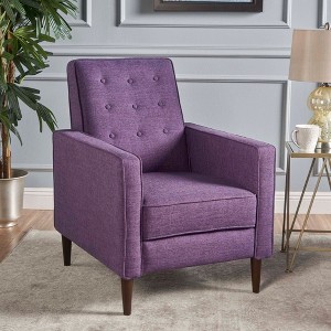 Upholstered Mid-Century Modern Recliner with Thicker Seat Cushion and Wooden Legs - 1 of 4