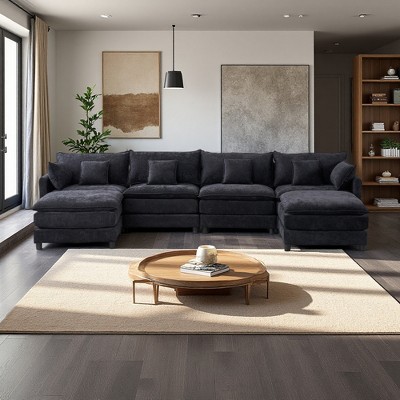 131.89" Chenille U-Shaped Modular Sectional Sofa, 6-Piece Set
