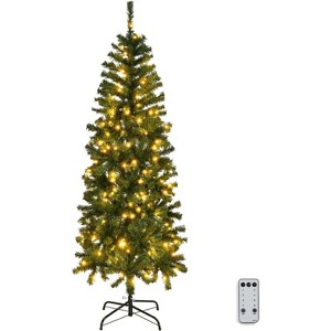 VINGLI 6 ft Pre Lit Pencil Christmas Tree, Skinny Xmas Tree w/400 Tips & 210 LED Lights, Green - 1 of 4