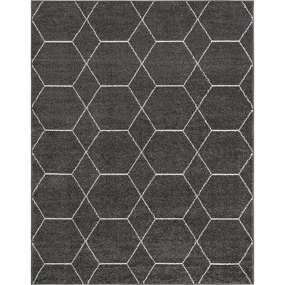 Dark Gray Geometric Trellis 8' x 10' Reversible Area Rug