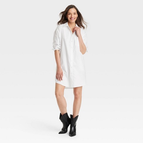 Women s Long Sleeve Mini Shirtdress Universal Thread White XS