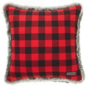 Cabin Plaid Faux Fur Red Square Throw Pillow - Eddie Bauer