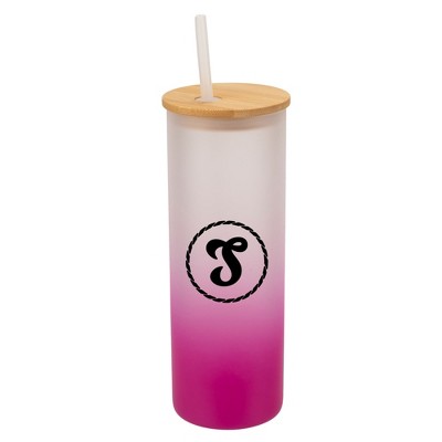 Elanze Designs S Monogram Letter Initial Rope Circle Wrap-Around Design 25 Ounce Frosted Gradient Glass On-The-Go Coffee Travel Skinny Tumbler Mug