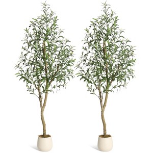Jojoka Artificial Olive Tree with Planter & Basket, Tall Faux Olive Plant with Fruit for Indoor Home Office Decor - 1 of 4