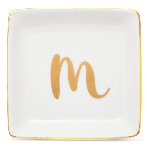 Juvale Monogrammed Letter M Ring Tray for Gifts, Personalized Jewelry Dish for Earrings, Necklaces, Bracelets (4x4 in) - 1 of 4