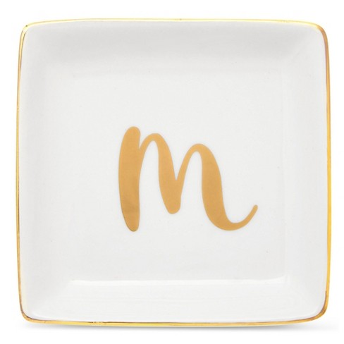 Juvale Personalized Letter M Ceramic Trinket Tray for Women and Men,  Monogram Initials Jewelry Holder, Square Ceramic Ring Dish, 4 x 4 In