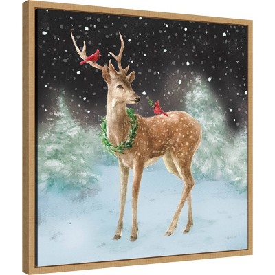 22"x22" Brown Framed Canvas Winter Deer Print