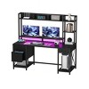 59in Home Office Desk With Storage Shelves & Monitor Stand Gaming Desk With LED Lights & Hutch - 2 of 4