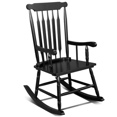 Karl Home | Elegant Black Solid Wood Patio Rocking Chair