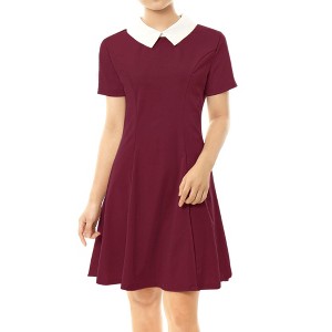 Allegra K Women's Contrast Doll Collar Short Sleeves Mini Flare Dress - 1 of 4