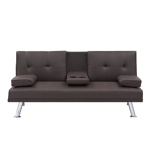 67" Multi-functional Leather Folding Sofa Bed With Coffee Table, Upholstered Loveseat With Adjustable Backrest - 1 of 4