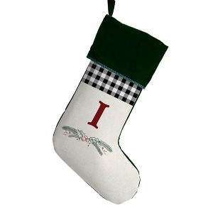 Personalization Mall Festive Foliage Initial Christmas Stocking, Green - 1 of 2