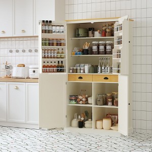 71" Freestanding Kitchen Pantry Cabinet, Large Cupboard with 2 Drawers, 2 Adjustable Shelves & 8 Door Racks - 1 of 4