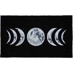 HomeRoots 17" X 29" Black And White Phases Of The Moon Outdoor Coir Door Mat - 1 of 4