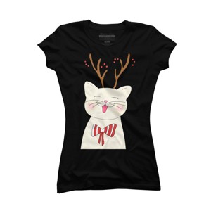 Junior's Design By Humans Christmas cat By Rasheb T-Shirt - 1 of 3