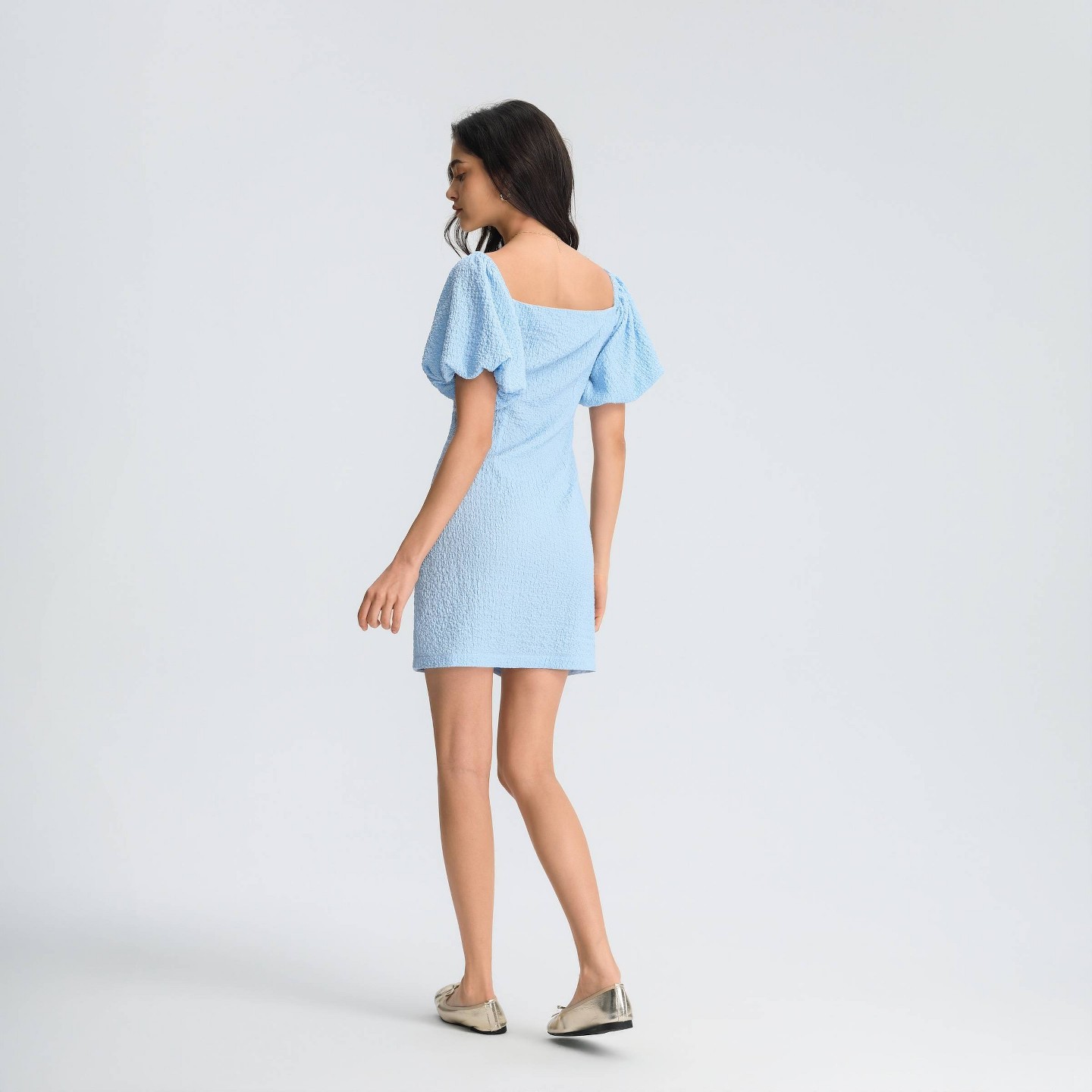 Женское платье Wild Fable Puff Short Sleeve Mini Sheath, цвет: Светлый синий — фото 2
