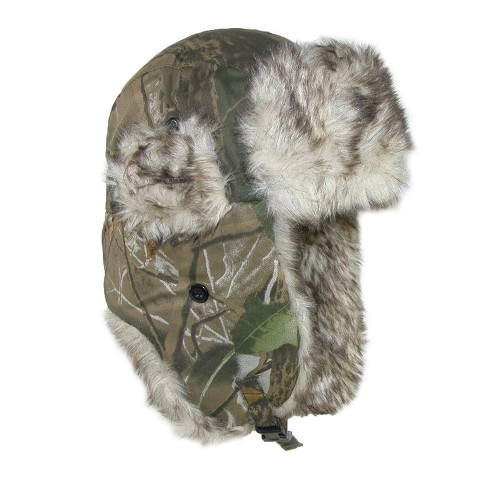 Crown Cap Shearling Fur Aviator Hat with Camo Pattern Made in