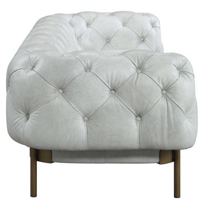 Vintage White Tufted Leather Chesterfield Sofa with Metal Legs