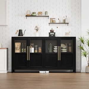 55" Large Buffet Cabinet with 4 Glass Doors, Sideboard Buffet Cabinet with Storage for Kitchen Dining Room, Living Room,White,Black,Wood Color - 1 of 4