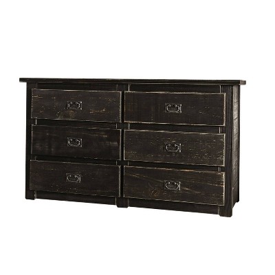 Plank Design 6 Drawer Wooden Dresser with Bail Pulls Black - Benzara