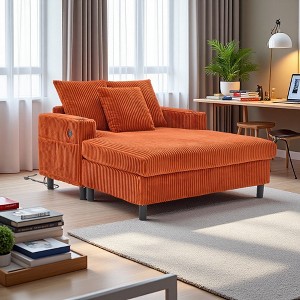 56" Corduroy Oversized Recliner Sofa with Deep Seat, 3 Pillows & USB Charging - 1 of 4