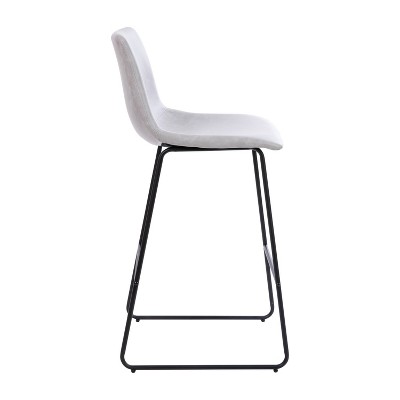 Modern Sled Base Light Gray Faux Leather Bar Stools, Set of 2